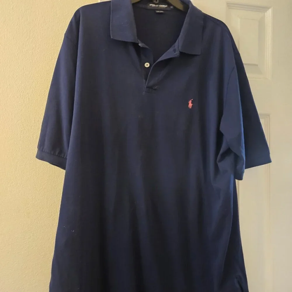 Ralph Lauren Polo golf navy Preppy blue shirt pink pony logo 2XL